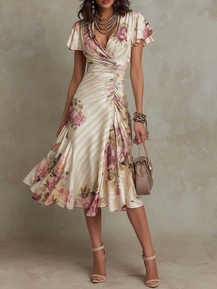 Andrea | Vestido midi floral satinado elegante