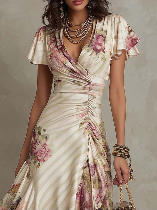Andrea | Vestido midi floral satinado elegante
