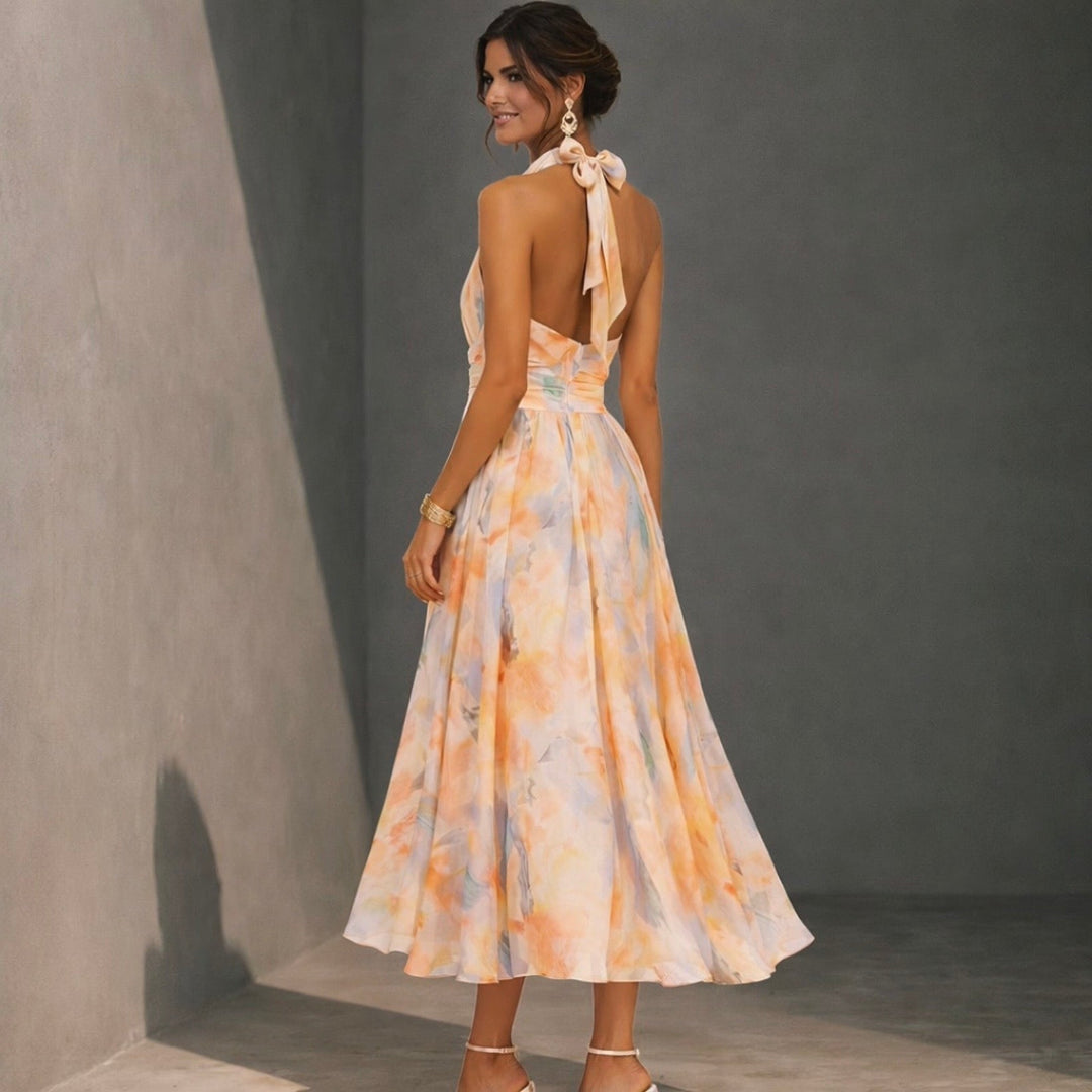 Valeria | Vestido con cuello y estampado acuarela
